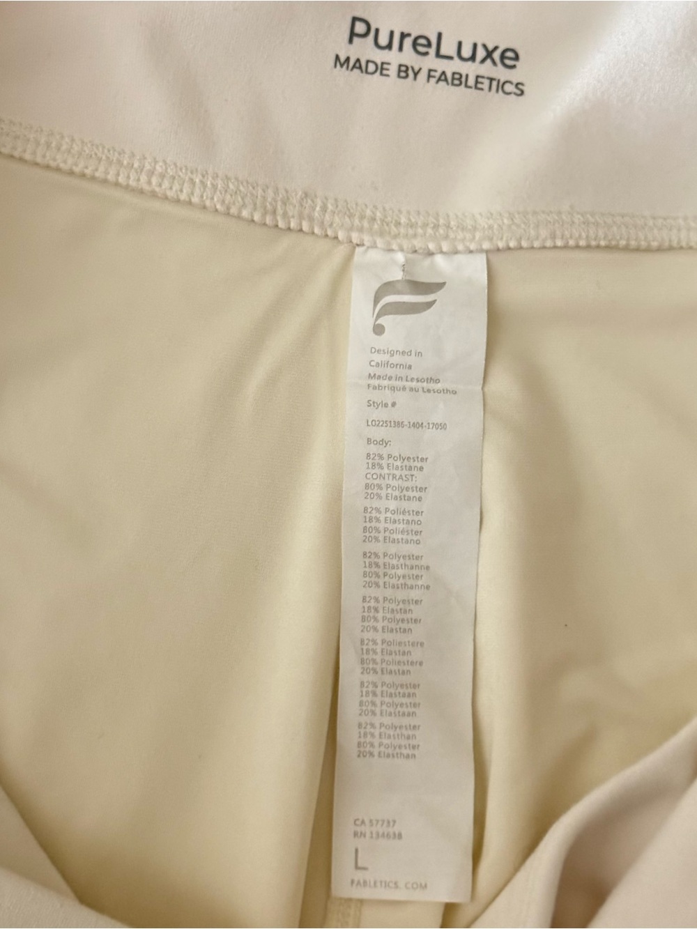Fabletics Oasis PureLuxe High‎ Waisted Crossover 7/8 Leggings Cream Ivory Size L - Picture 6 of 6